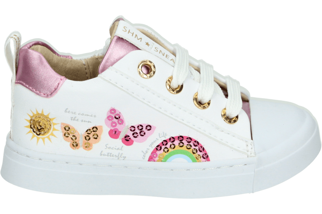 Veterschoenen | Meisjes | white Pink | Leer | Shoesme | Maat 24